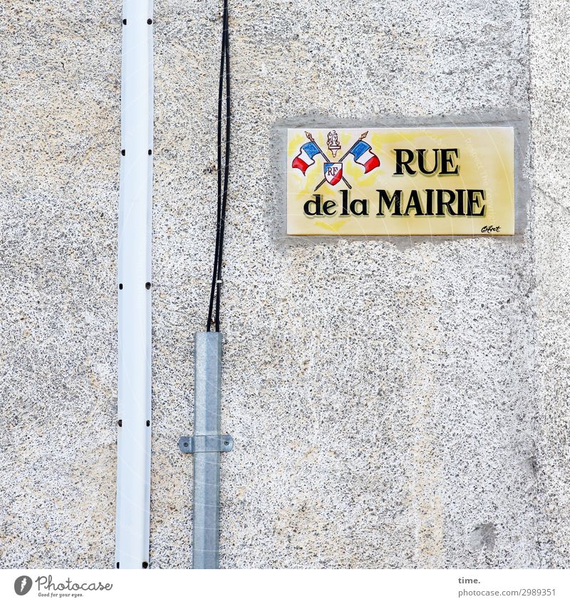 Patriotismus (I) Technik & Technologie Telekommunikation Kabel Gemälde Frankreich Mauer Wand Straßenschild Verkehr Wege & Pfade Stein Zeichen Schriftzeichen