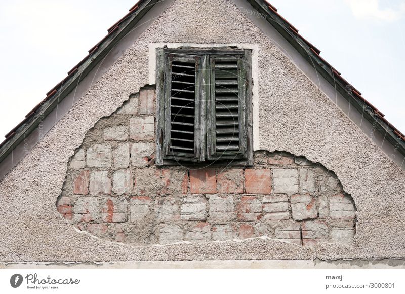 Wenn der Putz abblättert Haus Bauwerk Mauer Wand Fassade Fenster Fensterladen Backstein alt dunkel gruselig kalt Enttäuschung Erschöpfung Senior Ende Misserfolg