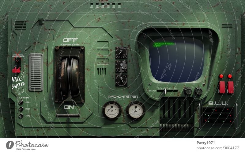 SciFi Retro Schalttafel - 3D Render Fernseher Computer Bildschirm Hardware Schaltpult Schalter Messinstrument Technik & Technologie Fortschritt Zukunft