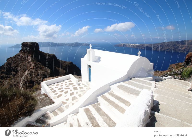 Mit Weitblick Ferien & Urlaub & Reisen Sommerurlaub Wasser Himmel Schönes Wetter Hügel Felsen Küste Meer Ägäis Mittelmeer Insel Santorin Caldera Kykladen Dorf