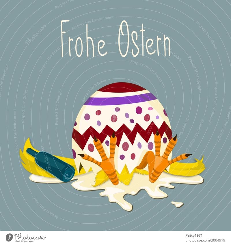 Frohe Ostern - Illustration Lebensmittel Ei Osterei Getränk Alkohol Spirituosen Eierlikör Feste & Feiern Tier Haushuhn Küken 1 schlafen lustig Laster