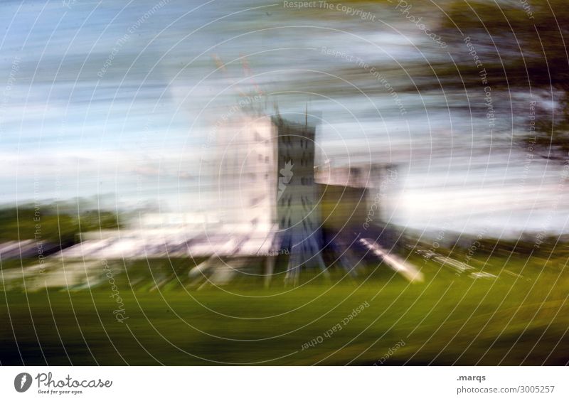 Raum-Zeit-Kontinuum Landschaft Himmel Wolken Baum Wiese Bauwerk Gebäude Architektur Bewegung fahren außergewöhnlich Geschwindigkeit verrückt Mobilität