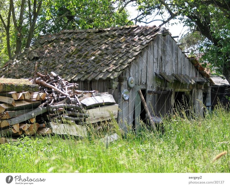 Hütte Holz Gras grün braun Baum Landwirtschaft