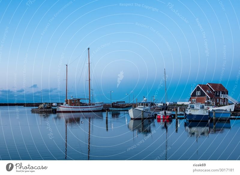 Blick auf den Hafen von Klintholm Havn in Dänemark Erholung Ferien & Urlaub & Reisen Tourismus Haus Natur Landschaft Wasser Wolken Küste Ostsee Gebäude