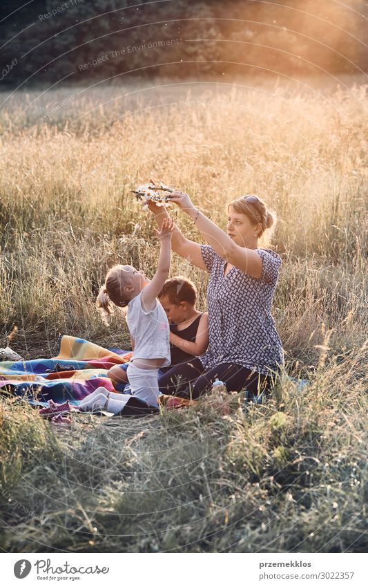 Familie verbringt Zeit zusammen auf einer Wiese Lifestyle Freude Glück Erholung Freizeit & Hobby Spielen Ferien & Urlaub & Reisen Sommer Sommerurlaub Kind