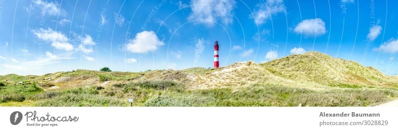 panorama - red white lighthouse on the north sea Ferien & Urlaub & Reisen Tourismus Ausflug Strand Natur Tower (Luftfahrt) Fahne maritim border Amrum ocean