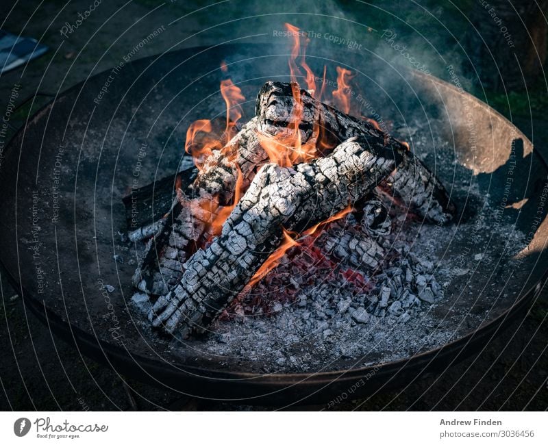 Lagerfeuer am Morgen Erholung Camping Feuer Herd & Backofen Grill Holz hängen Ferien & Urlaub & Reisen ruhig Feuerstelle Gedeckte Farben Außenaufnahme