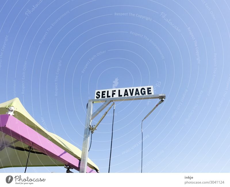 Selflavage Himmel Wolkenloser Himmel Schönes Wetter Menschenleer Schriftzeichen Schilder & Markierungen einfach blau Autowaschanlage rosa Französisch Farbfoto