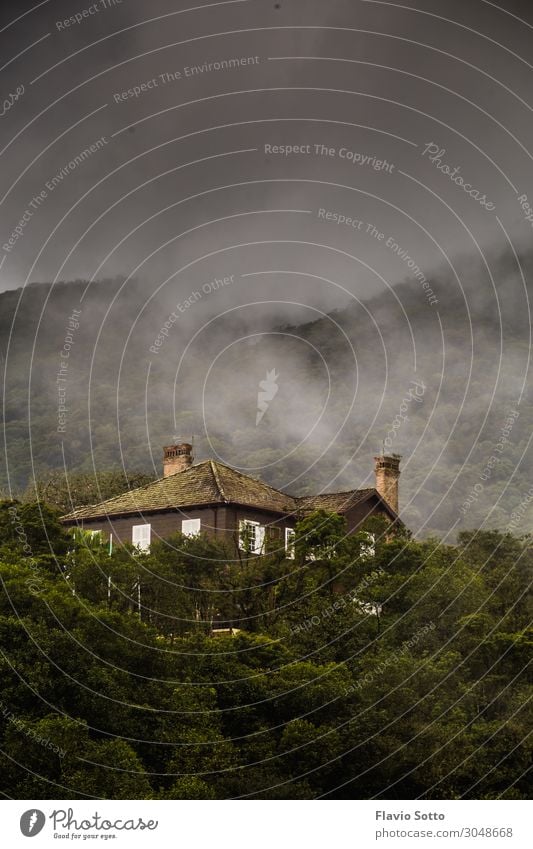 Altes Haus in den Hügeln Ferien & Urlaub & Reisen Ausflug Berge u. Gebirge Umwelt Natur Landschaft Winter Nebel Baum alt grün Farbfoto Außenaufnahme