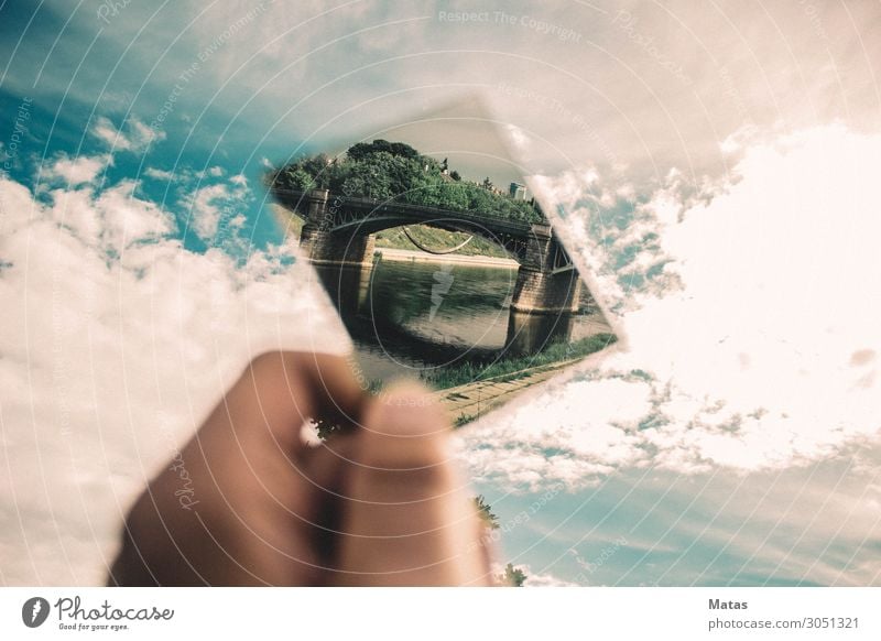 Brückenreflexion im Spiegel Lifestyle Umwelt Natur Urelemente Erde Himmel Wolken Kleinstadt Stadt Burg oder Schloss Gebäude Architektur Mauer Wand Treppe