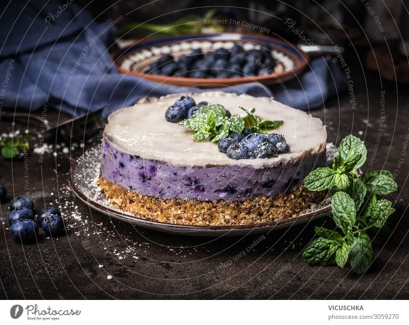 Heidelbeeren Käsekuchen ohne backen Lebensmittel Frucht Kuchen Dessert Ernährung Bioprodukte Vegetarische Ernährung Diät Stil Gesunde Ernährung Häusliches Leben