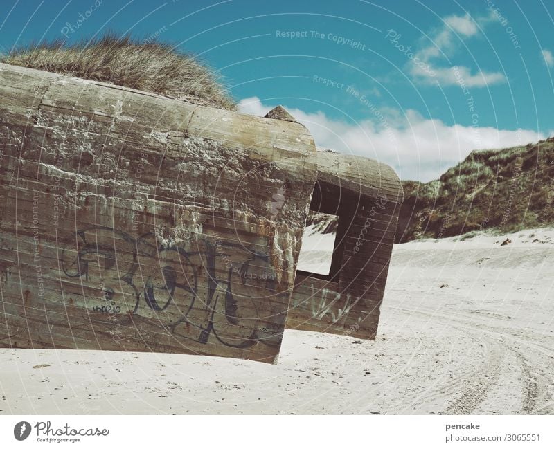 manche sagen es seien bunker Natur Sand Küste Nordsee alt authentisch bedrohlich Bekanntheit Feindseligkeit 2. Weltkrieg Dänemark Bunker Strand Denkmal Farbfoto