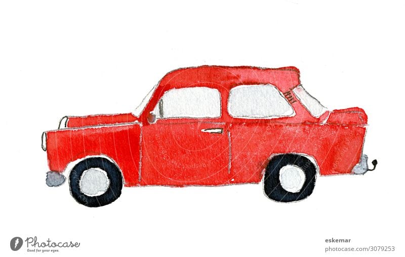 Auto in Aquarell Kunst Kunstwerk Gemälde gemalt Wasserfarbe auf Papier Verkehr Verkehrsmittel Personenverkehr Straßenverkehr Autofahren Fahrzeug PKW Oldtimer