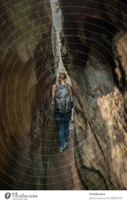 #A# Schmaler Grat Umwelt Natur Landschaft ästhetisch wandern Sachsen Sächsische Schweiz eng Berge u. Gebirge Frau Außenaufnahme Aktion Platzangst Farbfoto