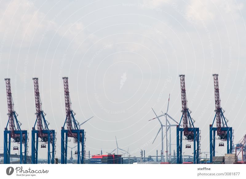 Logistik Schifffahrt Hafen Container Güterverkehr & Logistik Spedition Hafenkran Hamburg Hamburger Hafen Windkraftanlage Farbfoto Außenaufnahme