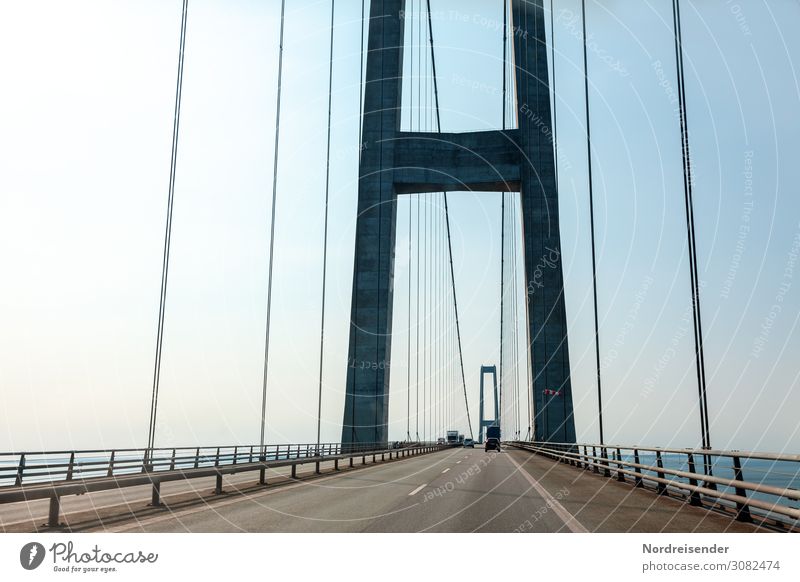 Storebæltsbroen Ferien & Urlaub & Reisen Güterverkehr & Logistik Technik & Technologie High-Tech Himmel Sonne Schönes Wetter Küste Ostsee Meer Brücke Bauwerk