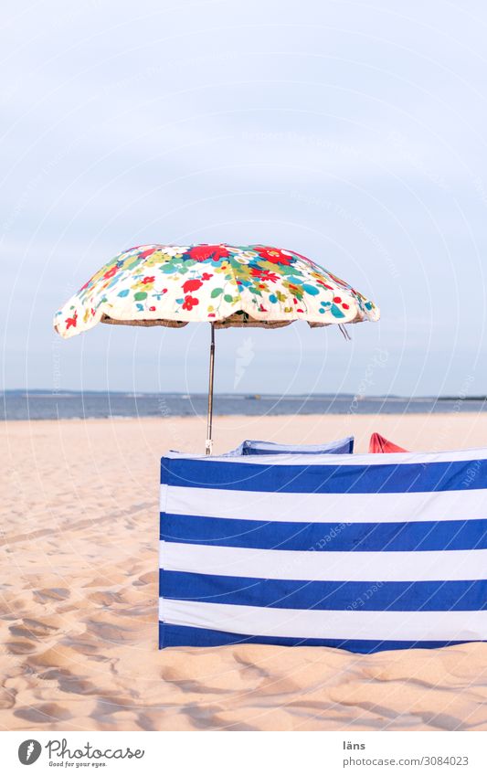 Strandschutz Ferien & Urlaub & Reisen Tourismus Ausflug Meer Ostsee Insel Usedom Neugier Erholung Sonnenschirm gestreift geblümt Windschutz Privatsphäre