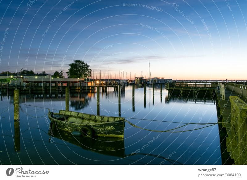 Blaue Stunde am Ribnitzer See Luft Wasser Himmel Sonnenaufgang Sonnenuntergang Sommer Schönes Wetter Bucht Ostsee Meer Saaler Bodden Hafenstadt Menschenleer