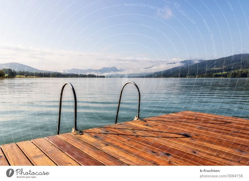 Badezeit harmonisch Erholung ruhig Natur Landschaft Himmel Sommer Herbst Schönes Wetter Alpen Seeufer frei Einsamkeit Idylle Österreich Steg Schwimmen & Baden