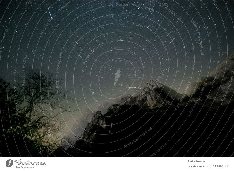 Unscharf | verwackelte Nachtaufnahme mit Bergkette und Polarstern Berge u. Gebirge wandern Natur Landschaft Pflanze Himmel Wolkenloser Himmel Nachthimmel Stern