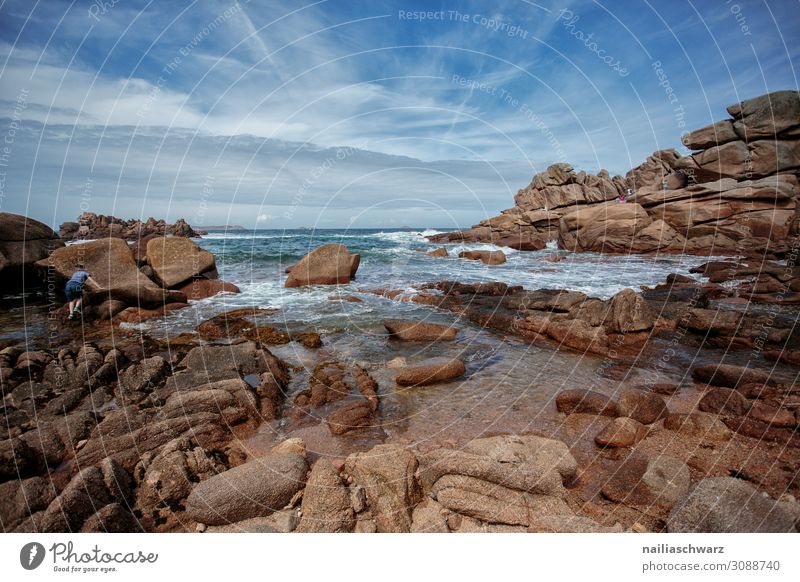 Rosa Granit Küste Sommer Strand Umwelt Natur Landschaft Sand Luft Wasser Himmel Schönes Wetter Felsen Bucht Meer Atlantik Frankreich Rosa Granitküste