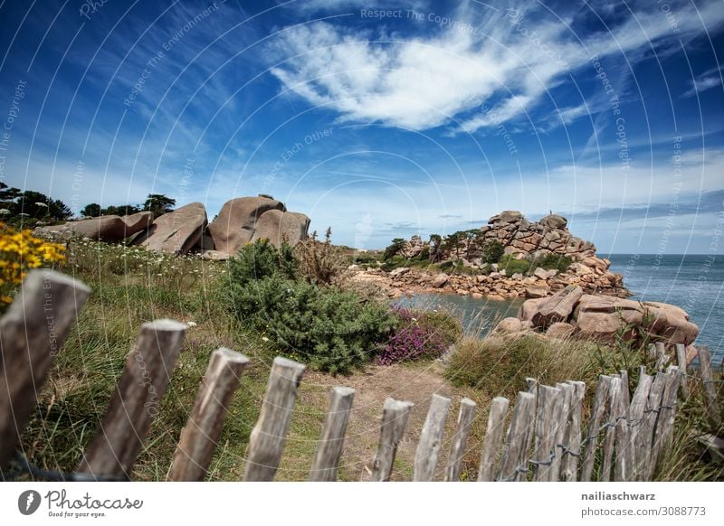 Rosa Granitküste Ferien & Urlaub & Reisen Tourismus Ausflug Ferne Sommer Strand Umwelt Landschaft Sand Himmel Schönes Wetter Rose Felsen Küste Bucht Meer