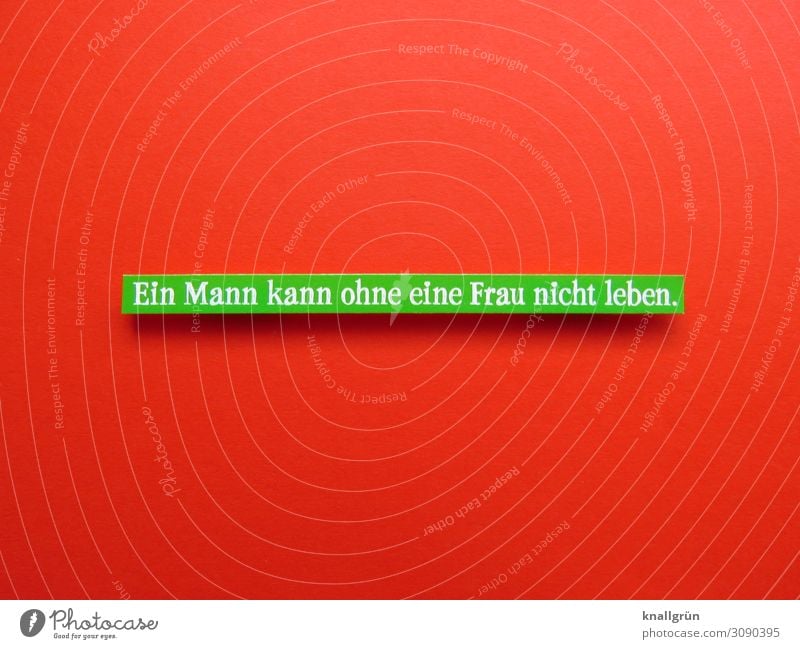 Ein Mann kann ohne eine Frau nicht leben. hilflos allein Mensch Angst Einsamkeit Verzweiflung Single Stimmung Abhängigkeit Erwachsene Buchstaben Wort Satz