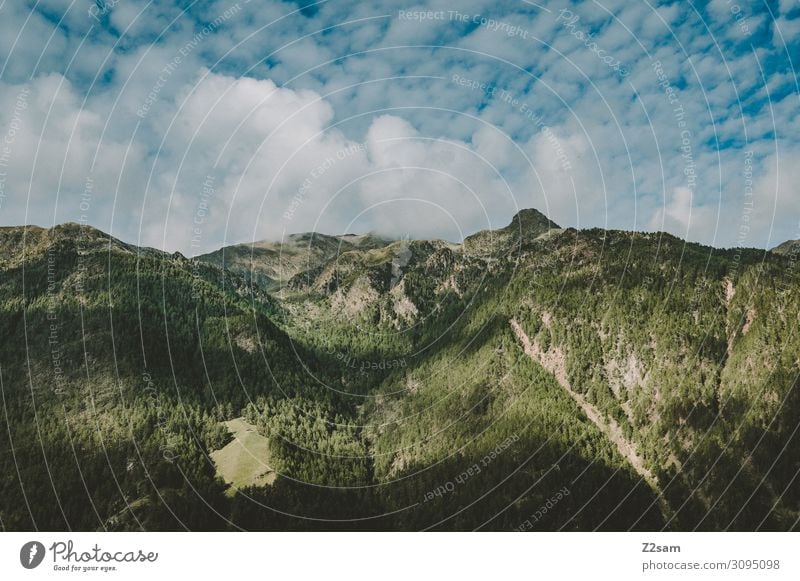 Südtiroler Berge Natur Landschaft Himmel Wolken Wald Alpen Berge u. Gebirge Gipfel bedrohlich dunkel gigantisch hoch nachhaltig natürlich blau grün Idylle Krise