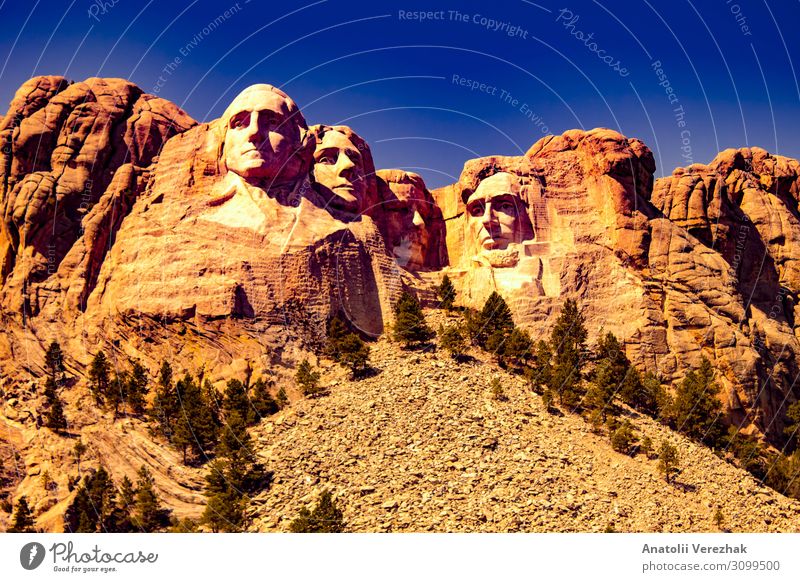 Mount Rushmore Frontansicht Gesicht Ferien & Urlaub & Reisen Tourismus Sightseeing Berge u. Gebirge Landschaft Himmel Park Hügel Felsen Denkmal Stein historisch