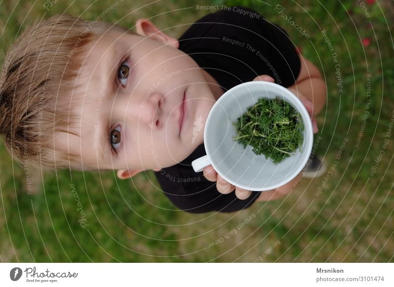 Tasse Kind Kleinkind Junge Kindheit Leben 1 Mensch 3-8 Jahre entdecken Blick frech Fröhlichkeit Glück natürlich Neugier Sohn Spielen Außenaufnahme zeigen Essen