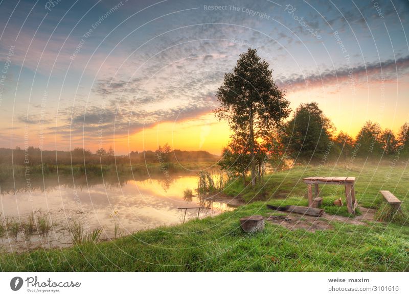 Platz für ein Picknick. Herbstdämmerung Szenenpanorama Ferien & Urlaub & Reisen Tourismus Ausflug Abenteuer Ferne Tisch Umwelt Natur Landschaft Luft Wasser