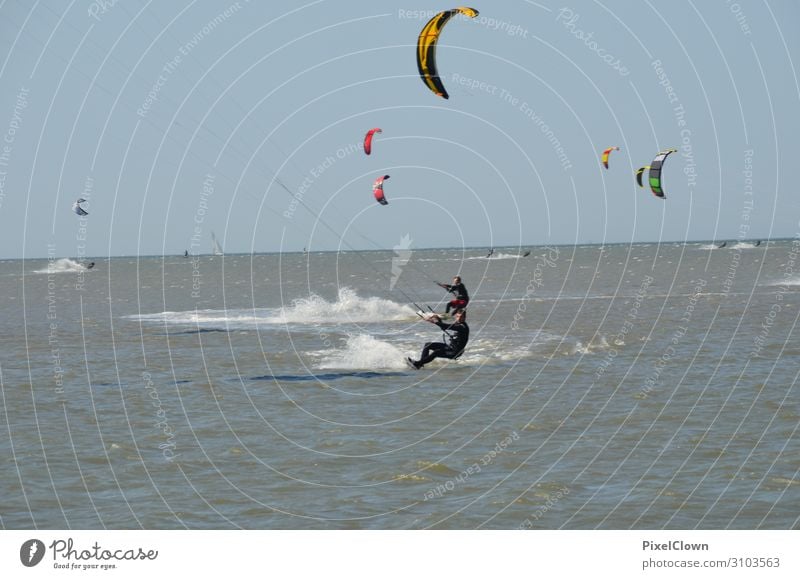 Wind surfing Lifestyle Stil Freude Freizeit & Hobby Ferien & Urlaub & Reisen Tourismus Sommerurlaub Strand Meer Wellen Sport Wassersport Schwimmen & Baden Mann