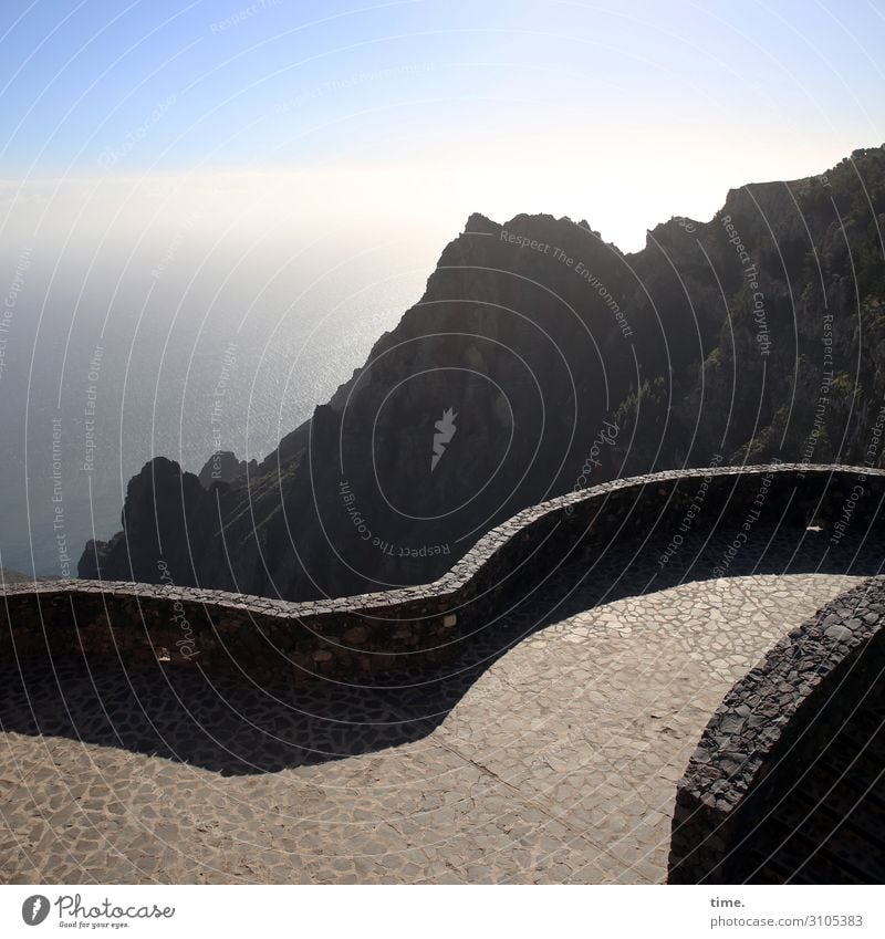 Fernweh Umwelt Natur Landschaft Himmel Wolken Horizont Schönes Wetter Berge u. Gebirge Küste Meer Brücke Bauwerk Architektur Mauer Wand Personenverkehr