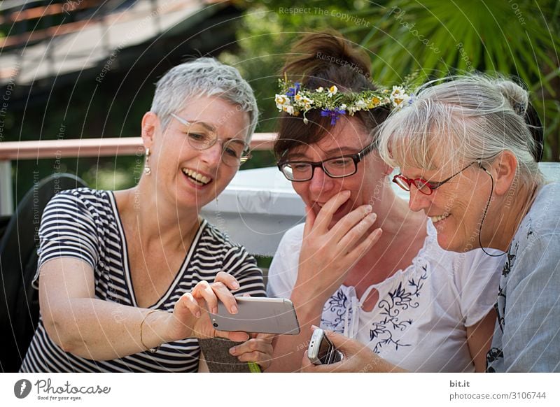 facebook-schiffsbook-schiffsbuch-schiffsbug-captaincook- Mensch feminin Frau Erwachsene Freundschaft Freude Glück Fröhlichkeit Lebensfreude Handy Farbfoto Tag