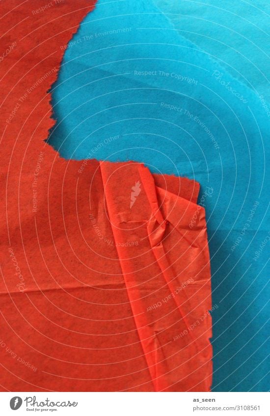 Rot trifft Blau harmonisch Freizeit & Hobby Basteln Kunstwerk Papier Zettel berühren leuchten liegen ästhetisch authentisch eckig blau orange rot türkis Stress