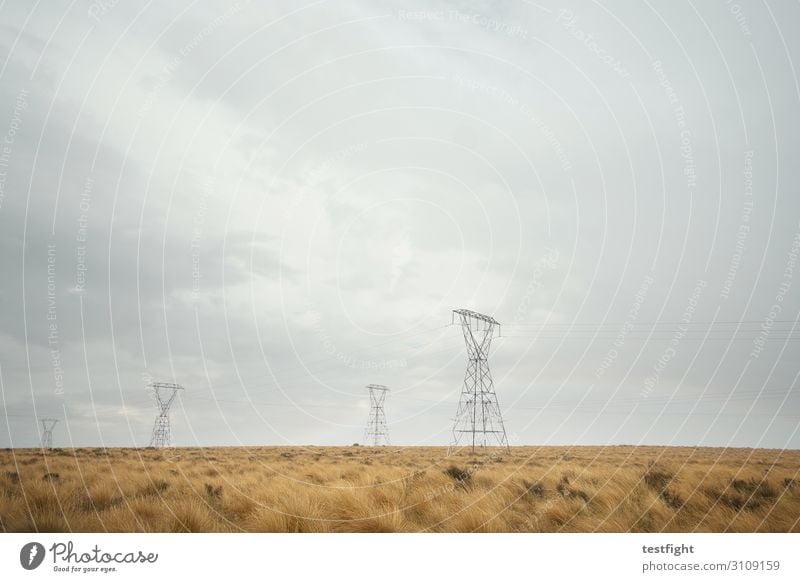 strom Umwelt Natur Landschaft Pflanze schlechtes Wetter Regen Gras Sträucher Ferne Elektrizität Strommast Energie Stahl Landweg Stromtransport Farbfoto