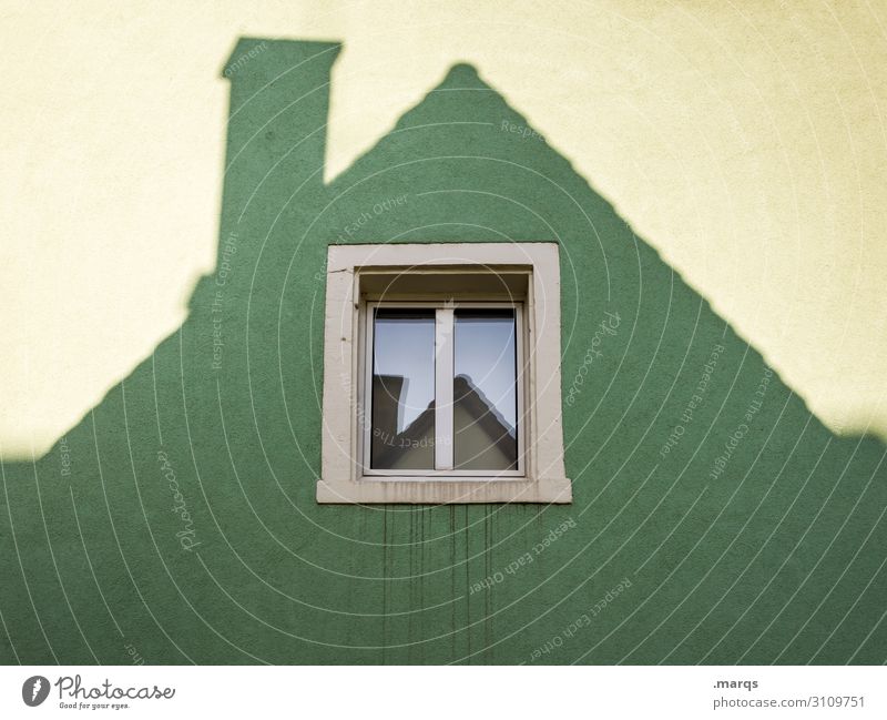 Dachfenster Häusliches Leben Architektur Mauer Wand Fenster Schornstein außergewöhnlich grün Perspektive Hausbau Farbfoto Außenaufnahme Menschenleer