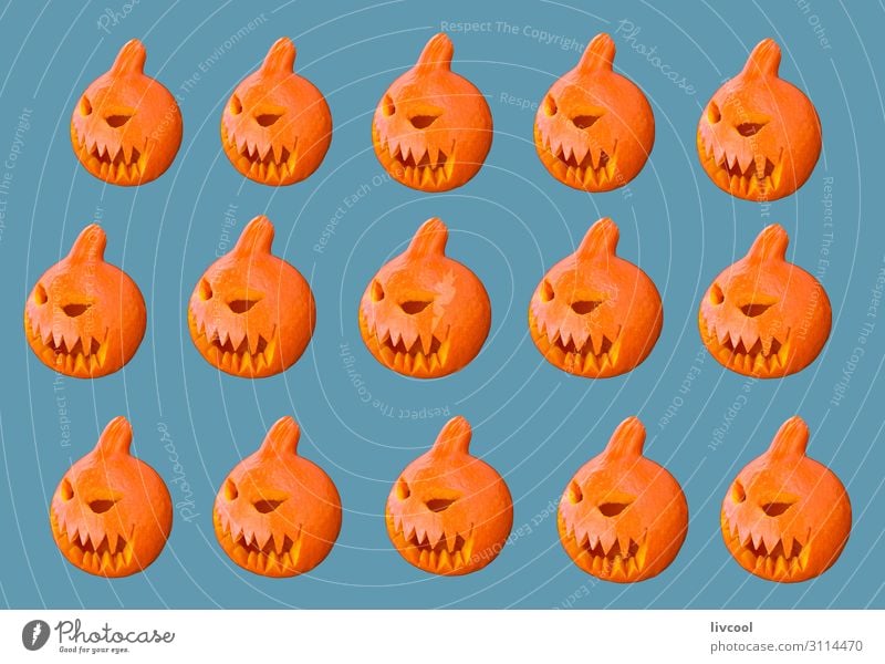 Kürbisse auf blauem Hintergrund Design Feste & Feiern Halloween Kindheit Kunst Kunstwerk Herbst Aktenordner Dekoration & Verzierung Zeichen genießen Lächeln