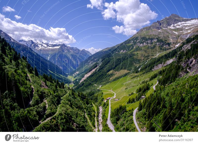 Talblick bei Sonnenschein und Wolken Ferien & Urlaub & Reisen Tourismus Ausflug Ferne Freiheit Sommer Sommerurlaub Berge u. Gebirge wandern Natur Landschaft