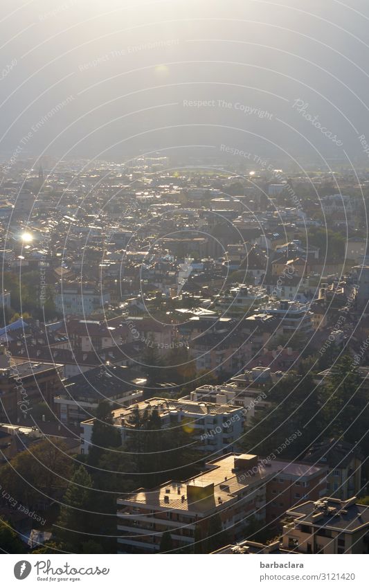 Bozen im Abendlicht Ferien & Urlaub & Reisen Ausflug Sonne Südtirol Italien Stadtzentrum Haus leuchten groß Wärme Stimmung Horizont Kultur Leben Umwelt Ferne