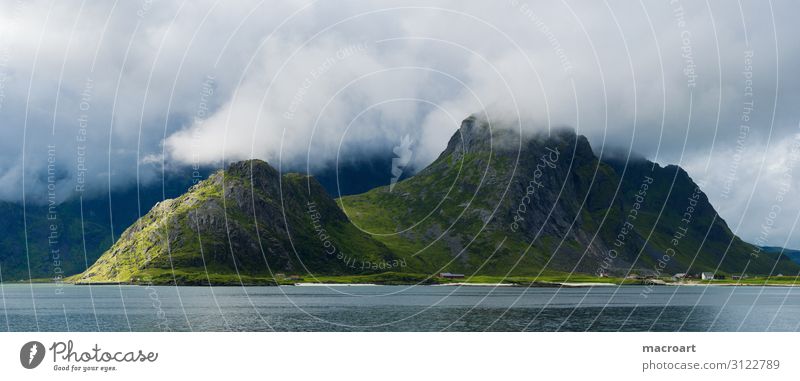 Panorama Norwegen Panorama (Aussicht) Panorama (Bildformat) Weitwinkel Fjord See Fjäll Landschaft Schneelandschaft Norweger Skandinavien Poster Leinwand Wolken