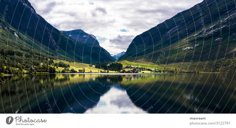 Panorama Norwegen Panorama (Aussicht) Panorama (Bildformat) Weitwinkel Fjord See Fjäll Landschaft seenlandschaft Norweger Skandinavien Poster leinwand Wolken