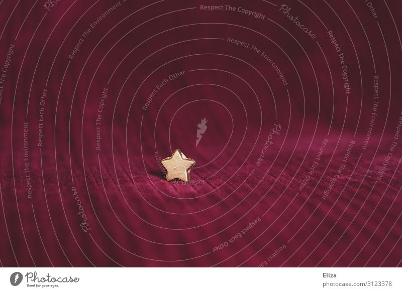 Weihnachten. Kleiner goldener Stern auf rotem Stoff. Weihnachten & Advent Stern (Symbol) leuchten Samt samtig Gold außergewöhnlich Linie Weihnachtsdekoration