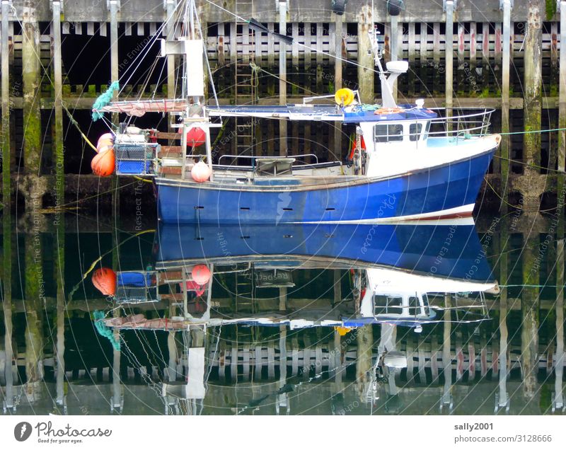 im sicheren Hafen... Schiff Boot fischen Fischerboot Spiegelung Flaute windstill ruhig Ebbe blau klein Wasser Schifffahrt Reflexion & Spiegelung Wasserfahrzeug