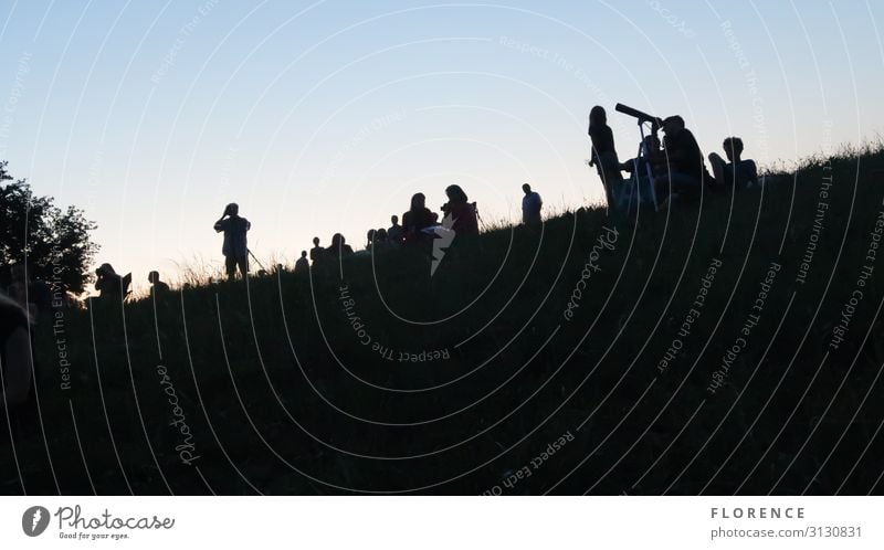 Silhouette Mensch Menschengruppe Himmel beobachten blau schwarz Außenaufnahme Dämmerung Kontrast Gegenlicht Wegsehen