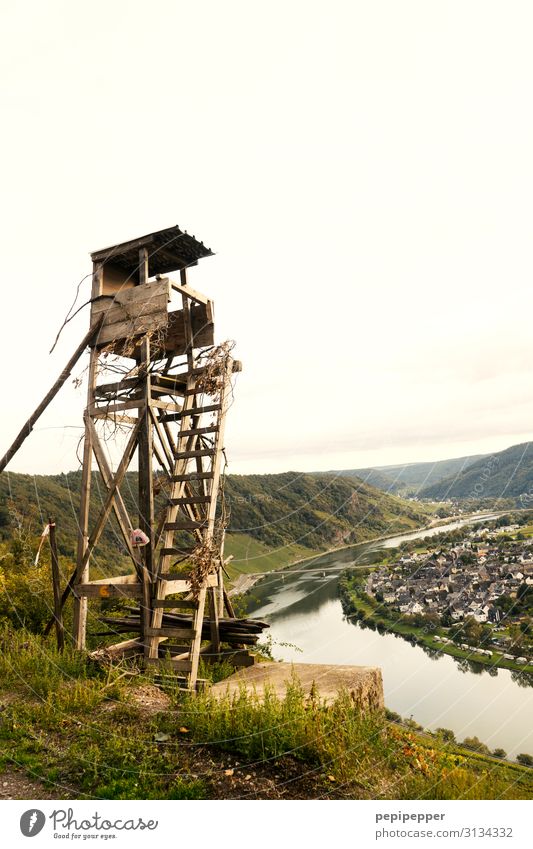 Hochsitz mit Blick auf die Mosel Freizeit & Hobby Ferien & Urlaub & Reisen Tourismus Ferne Sightseeing Berge u. Gebirge Jäger Natur Landschaft Himmel Pflanze