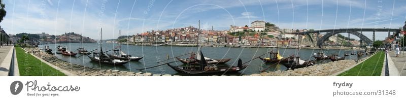 Porto I Panorama (Aussicht) Weitwinkel Portugal Wasserfahrzeug Europa Hafen Brücke groß Panorama (Bildformat)