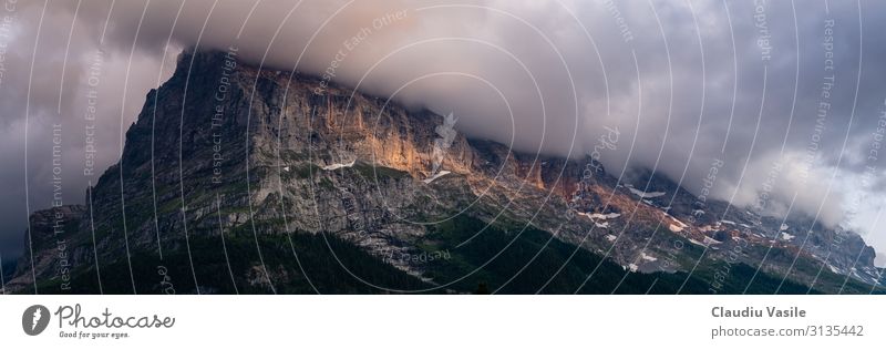 Sonnenuntergang über einem bewölkten Bergrücken Landschaft Wolken Sonnenaufgang Sonnenlicht Berge u. Gebirge Eiger Jungfrau (Berg) Stimmung friedlich