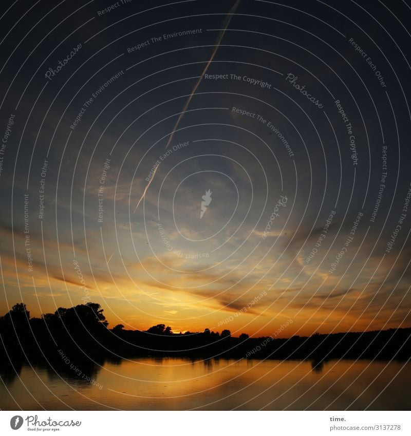 Himmelfahrten | alle Sinne an Bord Elbe Wasser Horizont dämmerung wolken Wind verwehung Bäume Spiegelung kondenstreifen sonnenuntergang sehnsucht fernweh Seele