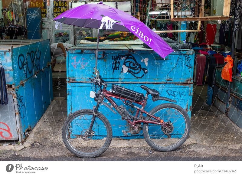 Ciao bella! Fahrradtour Sport Fahrradfahren Tel Aviv Israel Italien Verkehr Straße Schirm Bewegung Ferien & Urlaub & Reisen Sonnenschirm Mountainbike